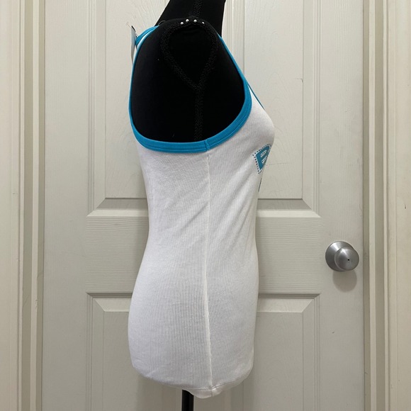 Vintage Bebe Sport Ribbed Tank Top White Blue Y2K McBling NWT Large USA Made - Picture 3 of 12